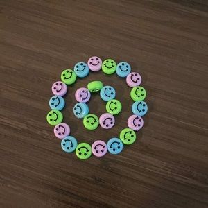 hand made smiley face bracelet and ring set